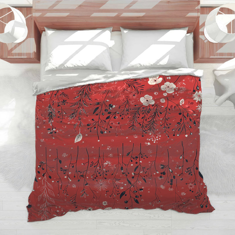Édredon à motifs floraux bohème, Édredon grand, Red/White Floral