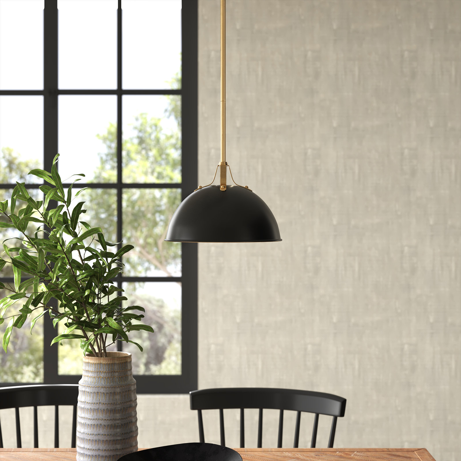 Carlacia Single Light Dimmable Pendant, Matte Black/Antique Gold