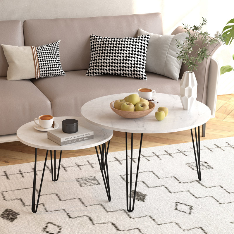 27.56'' Round Nesting Coffee Table Set Of 2, White