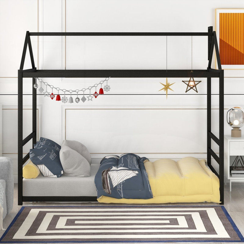 Élégant lit plateforme en métal pour les chambres modernes et minimalistes., Grand lit, Noir