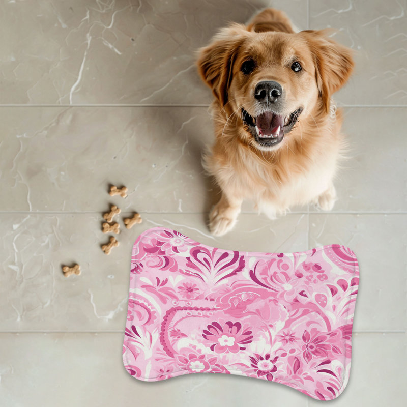 Abstract Blush - 1 Piece Bone Shape Feeding Mat