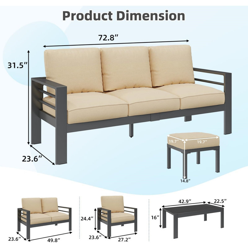 Aluminum Patio Furniture Set With Waterproof Cover
