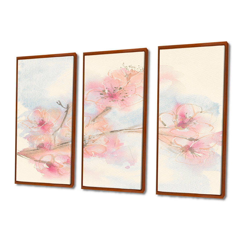 "Pink Blossoms Branch" - ensemble d'art mural encadré Shabby Elegance, par 3, H 40 po x l 60 po, Brun