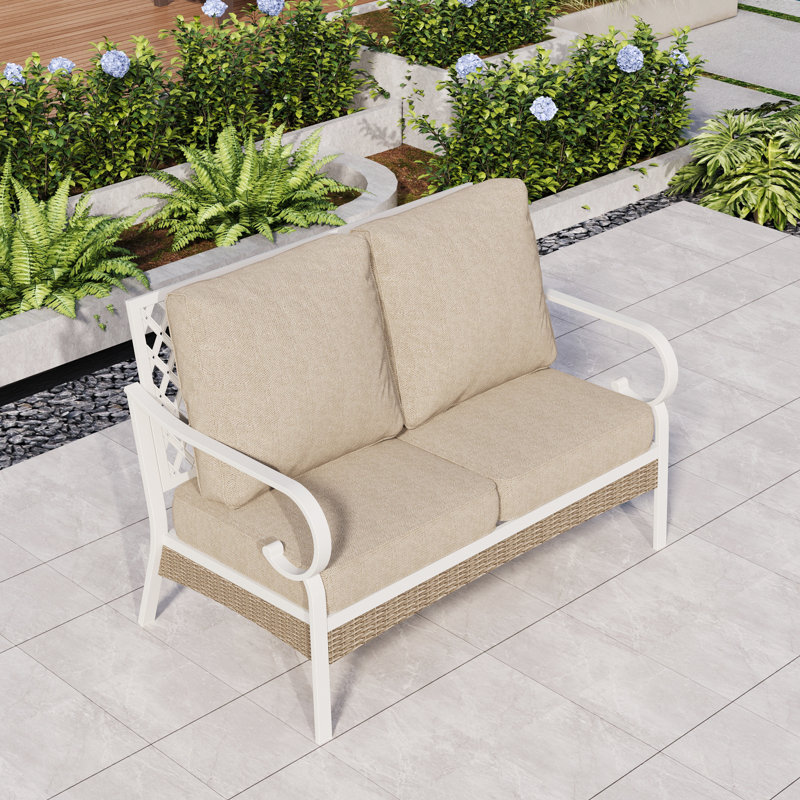 Arcus 51'' Outdoor Loveseat with Cushions, Beige