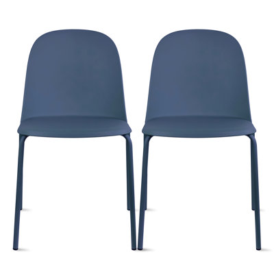 Walthall Stackable Dining Chairs - Set of 2 Modern Plastic Chairs with Sturdy Iron Legs - Space-Saving Side Chairs for Kitchen & Dining Room, Blue