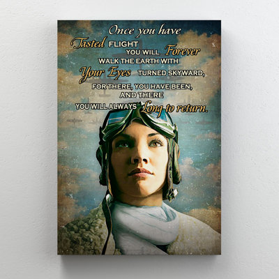Une femme pilote sur fond de ciel - Une fois que vous avez goûté au vol - 1 pièce, impression sur toile tendue