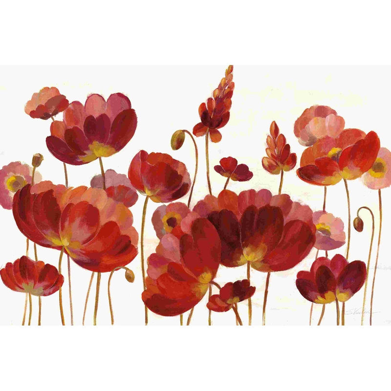 Fleurs rouges sur fond blanc, H 8 po x l 12 po