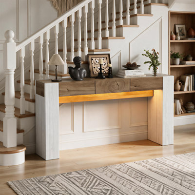 63" Farmhouse Console Table, Wooden Foyer Table with Thick Block Top and 3 Hidden Drawers, Sofa Table for Hallway, Entryway, or Living Room