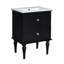Ensemble de meuble-lavabo de salle de bain avec lavabo en céramique, armoire de rangement moderne avec 2 tiroirs, cadre en bois massif, noir