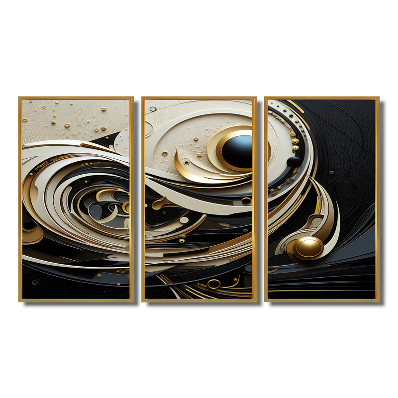 Winslow - Ensemble d'art mural spirales abstraites, Cadre flottant doré, H 28 po x l 36 po x P 1 po