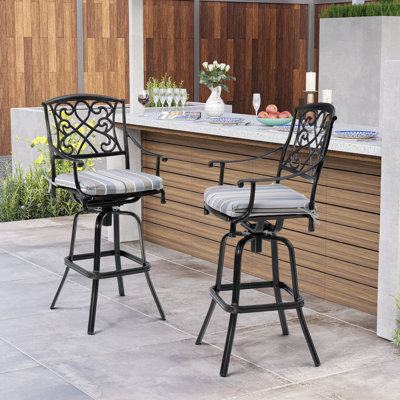 Roark Swivel Aluminum Outdoor 29.7" Bar Stool with Sunbrella Cushion