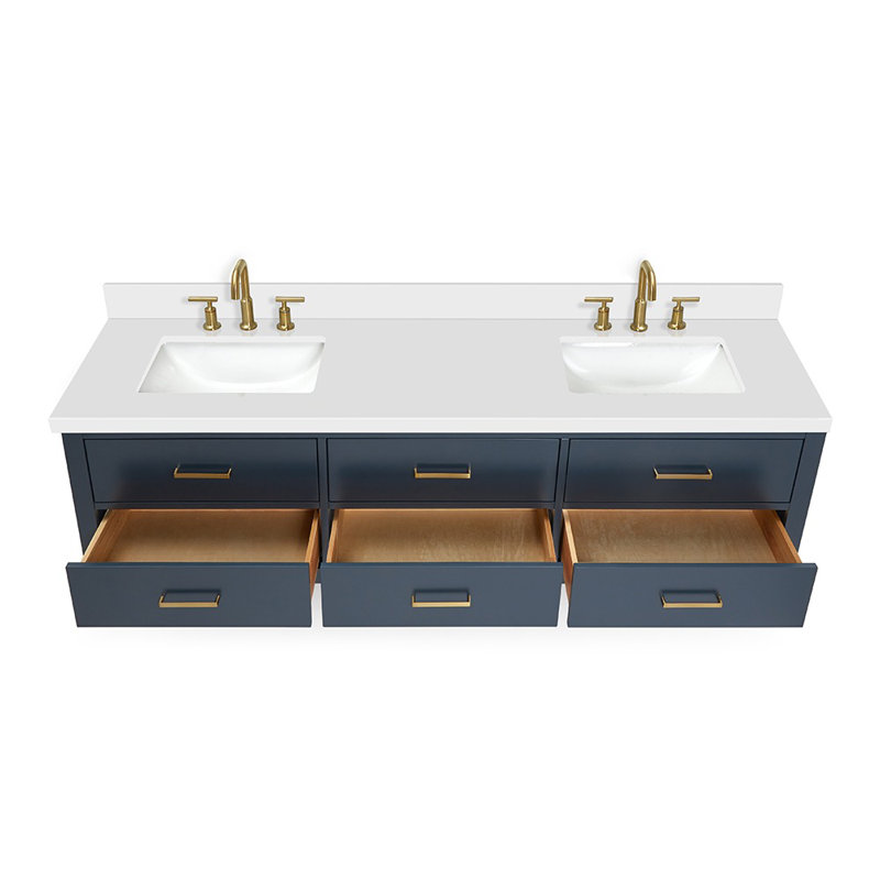 Double Vanity, Midnight Blue, Satin Brass, 73"