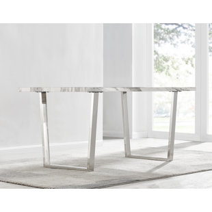 Wolcott Luxury White Marble Effect Rectangular Dining Table 63"