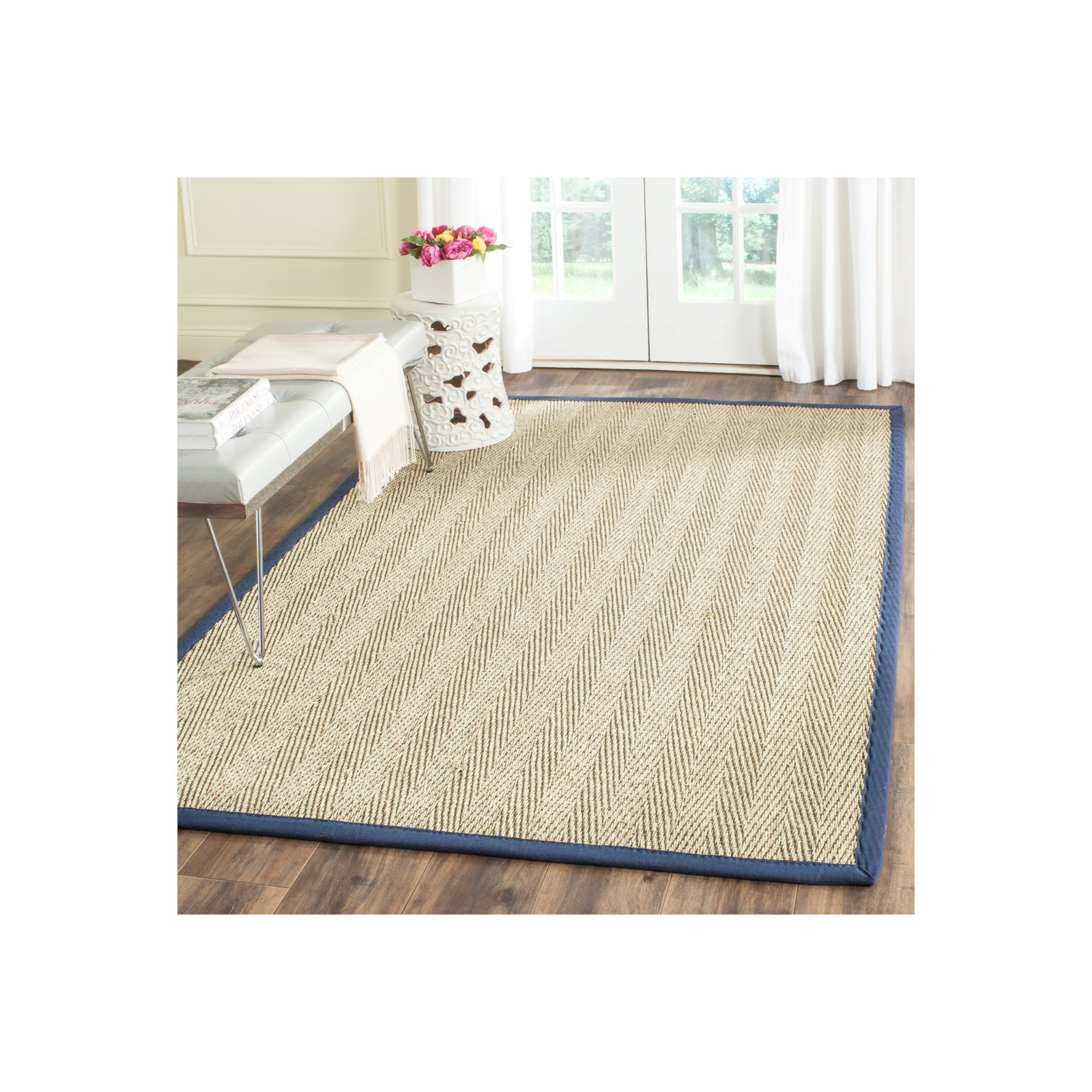 Auckland Natural/Blue Area Rug, Rectangle 6' x 9'