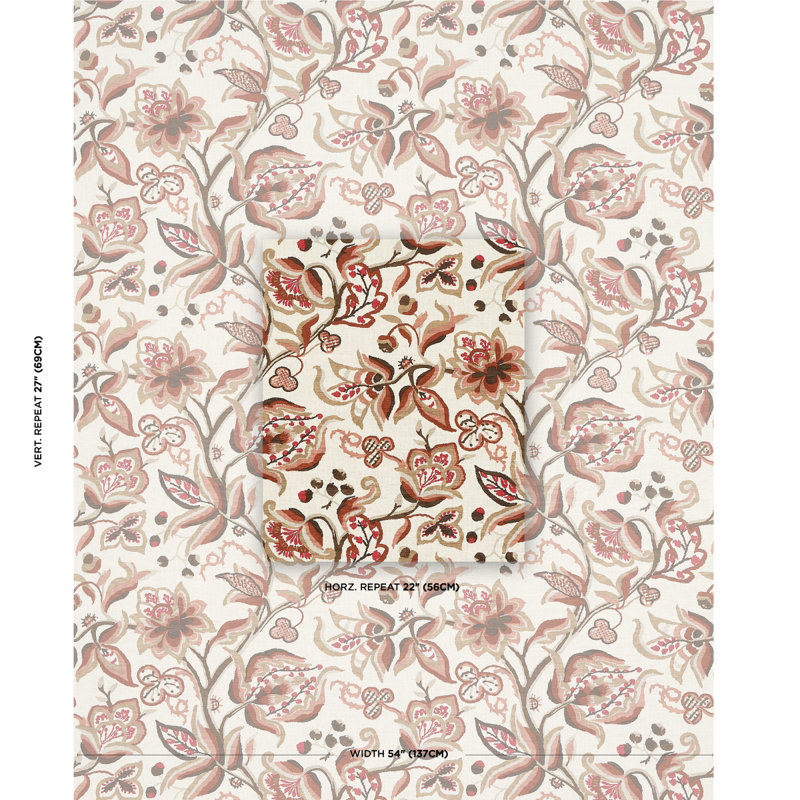 Alexandra Vine Linen Fabric, Natural/Spice