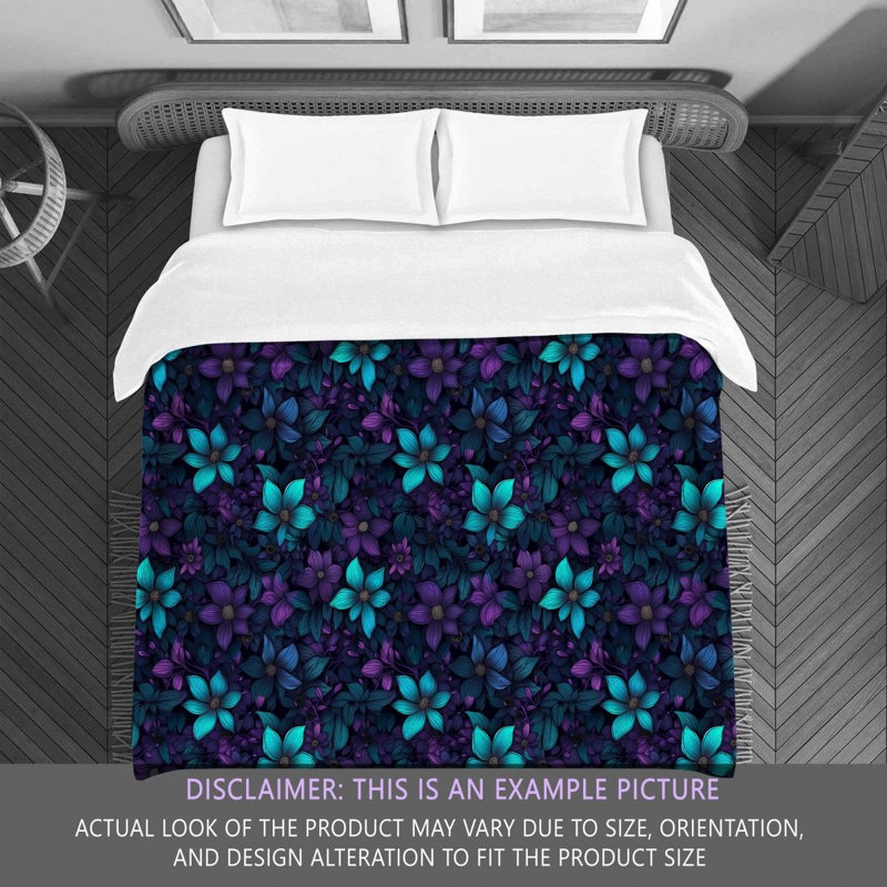 Machine Printed Comforter, Twin Extra Long Comforter, Navy/Purple Floral