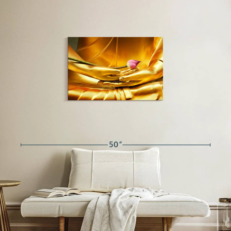 Bouddha Leisha tenant un lotus, H 20 po x l 30 po