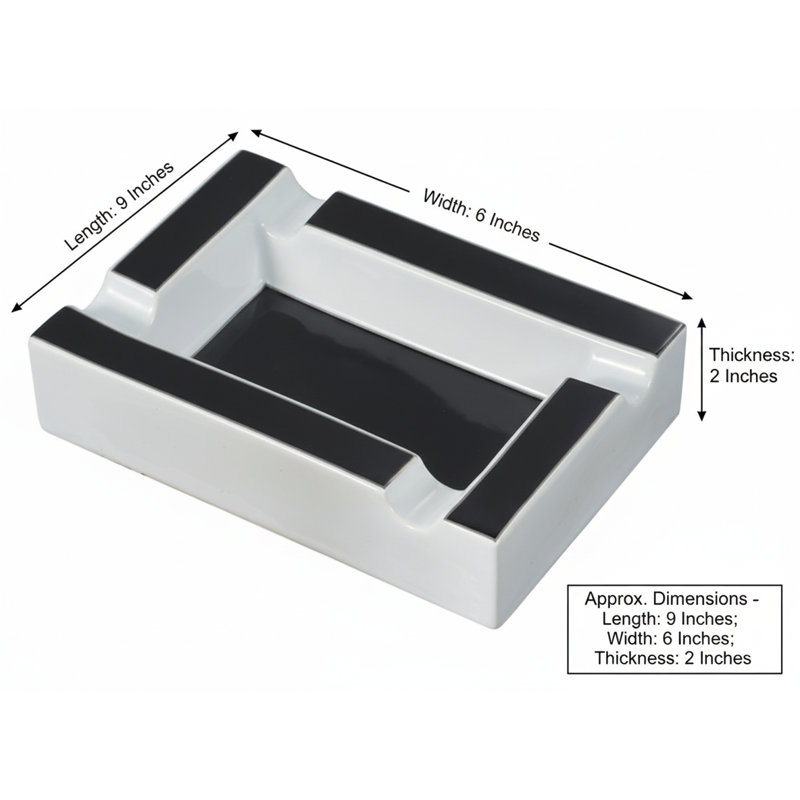 Visol Wesley Black & White Rectangular Ceramic Cigar Ashtray