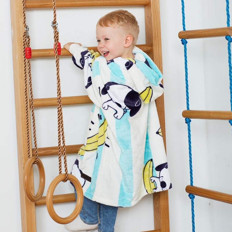 Sweat à capuche surdimensionné pour les enfants de 4 à 12 ans, molleton avec grande poche, Banane / blanc / chien