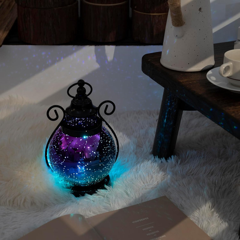  Lanternes marocaines décoratives d'intérieur changeantes, lanternes d'Halloween suspendues décoratives pour la maison, décoration gothique, sphère en verre au mercure, 2 modes de minuterie 10,5 pouces