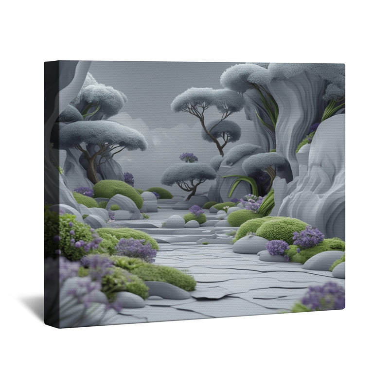 Toile tendue sur toile de paysage gris surréel, 24 po x 36 po