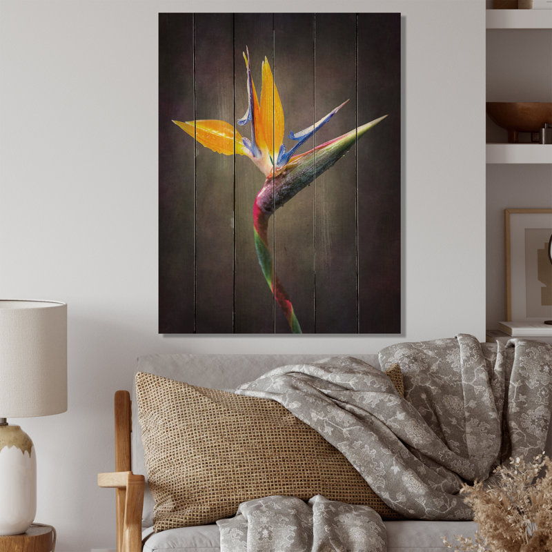 Fleur de jungle tropicale Strelitzia - Panneaux d'art mural traditionnels en bois - Bois de pin naturel