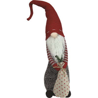 13" Christmas Morning Plush Red and Gray Christmas Gnome with Bag Tabletop Figure