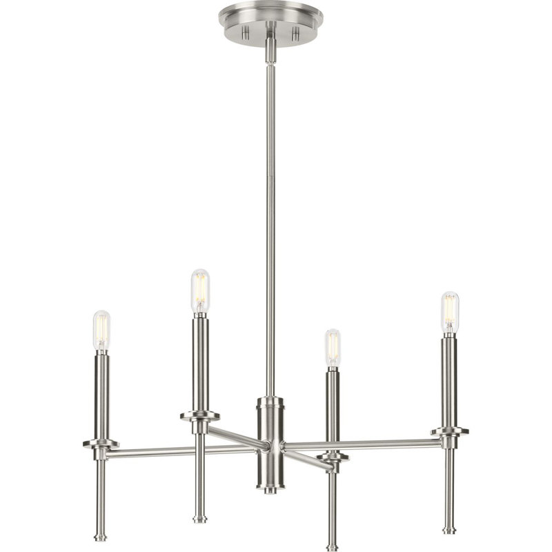 Nouveau lustre traditionnel à quatre lumières Adbiel, Nickel brossé