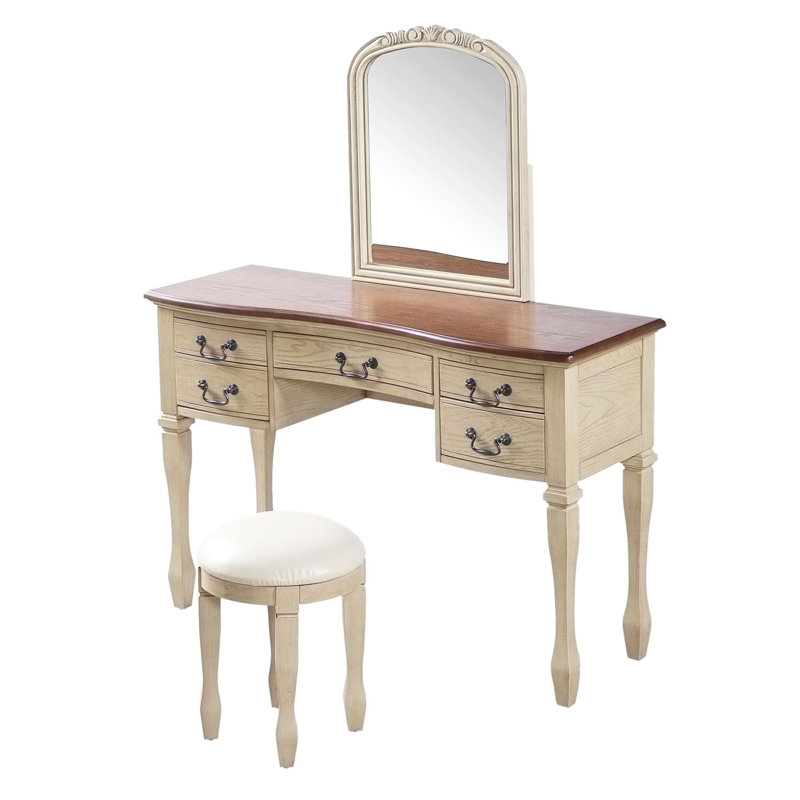 Coiffeuse de maquillage avec miroir et tabouret