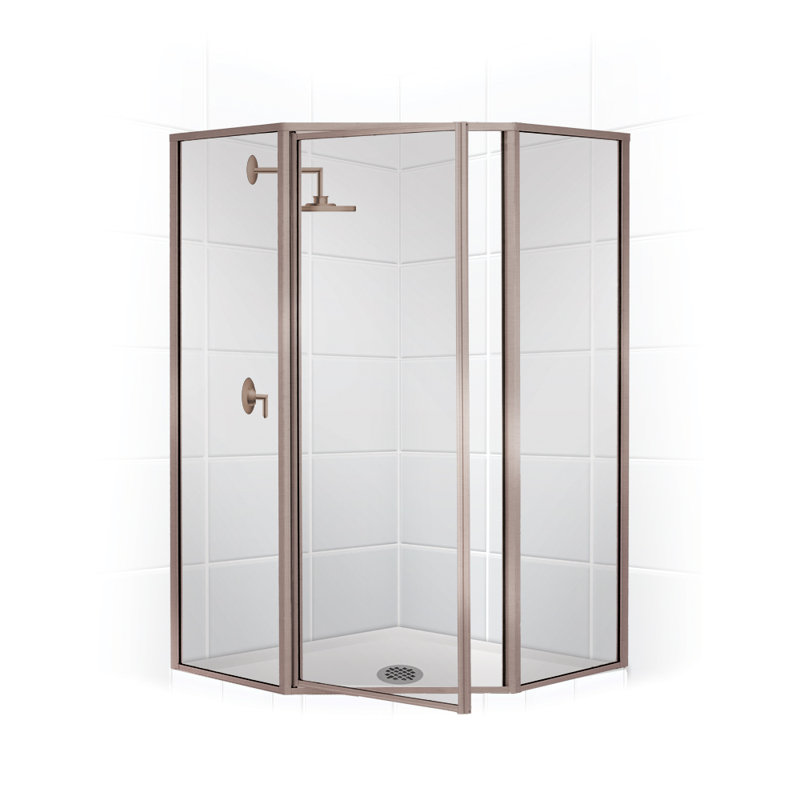 Porte de douche à charnière 58 po x 70 po néo-angle series Legend, Nickel brossé, Clair