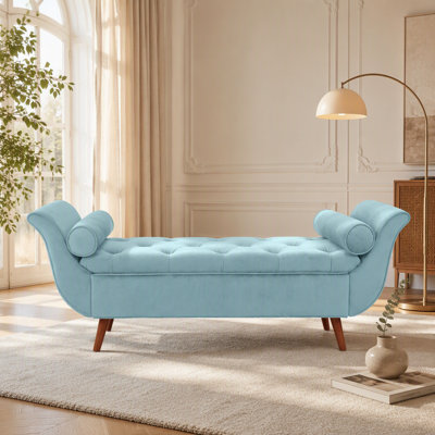 Repose-pieds capitonné en velours avec un design rétro rétro, banc de 65 pouces de long avec capitonnage Vintage