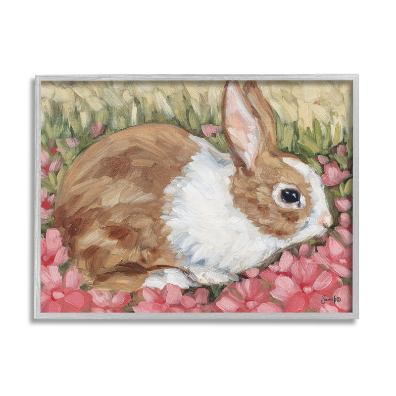Bunny Pink Spring Blossoms - Peinture, H 11 po x l 14 po x P 1,5 po, Estampe numérique Farmhouse