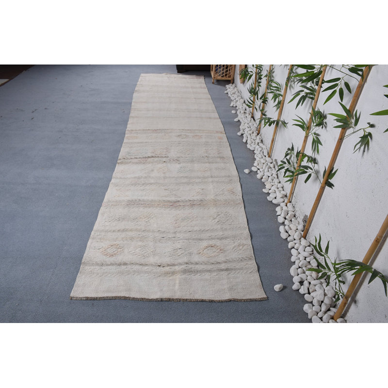 Tapis de sol, tapis de couloir 3,1 x 12,7 pi, tapis turc, tapis rétro, tapis neutre beige, tapis tissés à la main