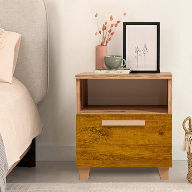 Rustic Nightstand with Multiple Shelves, Atlantic Pine Finish, 17.7 x 20.5 x 15.7 inches | 100% Melamine Coated Particle Board, PVC Edge Banding, MDF Handles, Wall Mountable | Stylish & Functional Storage Solution