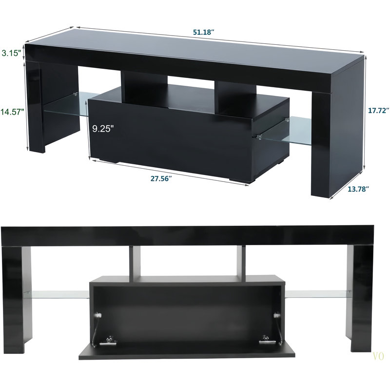 LED TV Stand For Televisions Up To 55 Inchs,Modern Entertainment Center With Down Filp Door, Glass Shelf And High Glossy UV Front Face, TV Console Table For Living Room,Bedroom