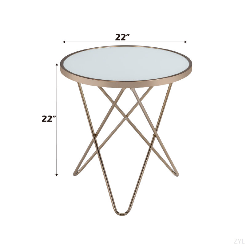 Table de bout en verre givré et finition champagne, Blanc