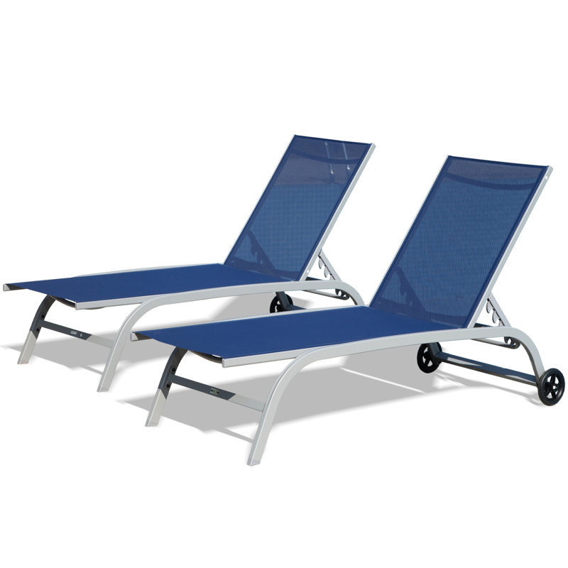 Chaise longue d'extérieur 2 chaises bleues - 5 roulettes réglables et confortables pour la mobilité Patio bleu pour la plage, la cour, la terrasse, le bord de la piscine