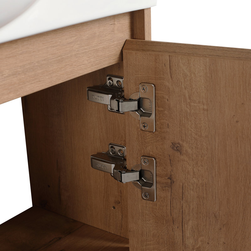 Meuble-lavabo autoportant de 30 po avec lavabo en céramique blanche et porte à fermeture en douceur, contreplaqué, emballage KD