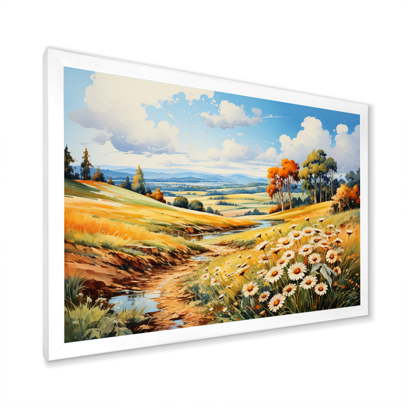 «Meadow Sunflower Symphony» sur toile, Cadre photo blanc, H 16 po x l 32 po x P 1 po