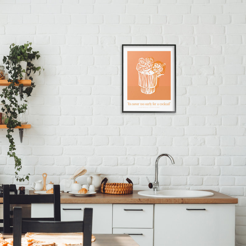«Never Too Early For Cocktail», estampe numérique giclée par Designed, H 14 po x l 11 po, Giclée encadrée noir minuit