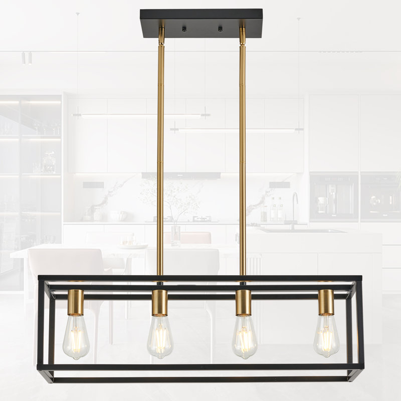 Bigyan 4 Light Kitchen Island Linear Pendant Lights, Matte Black/Brushed Brass