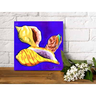 Plaque chauffante 8 x 8 po avec trois coquillages de crabe sur fond bleu