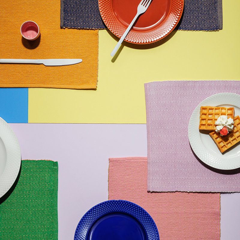 Rhombe Color Cotton Herringbone Rectangle Placemat, Yellow