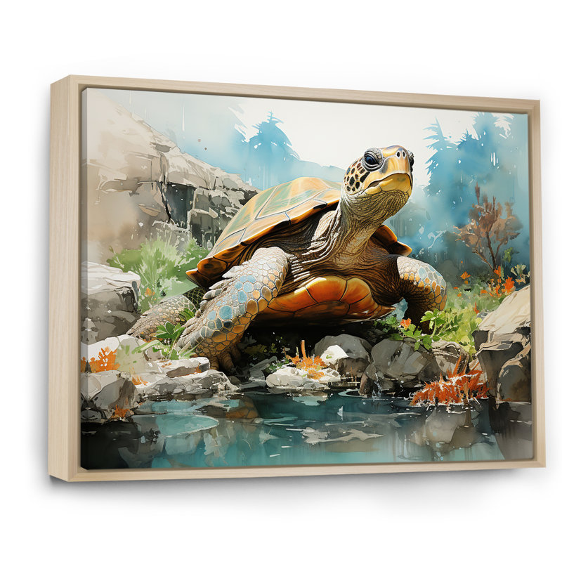 Vie marine contemporaine sur toile, H 24 po x l 32 po x P 1 po, Cadre naturel flottant
