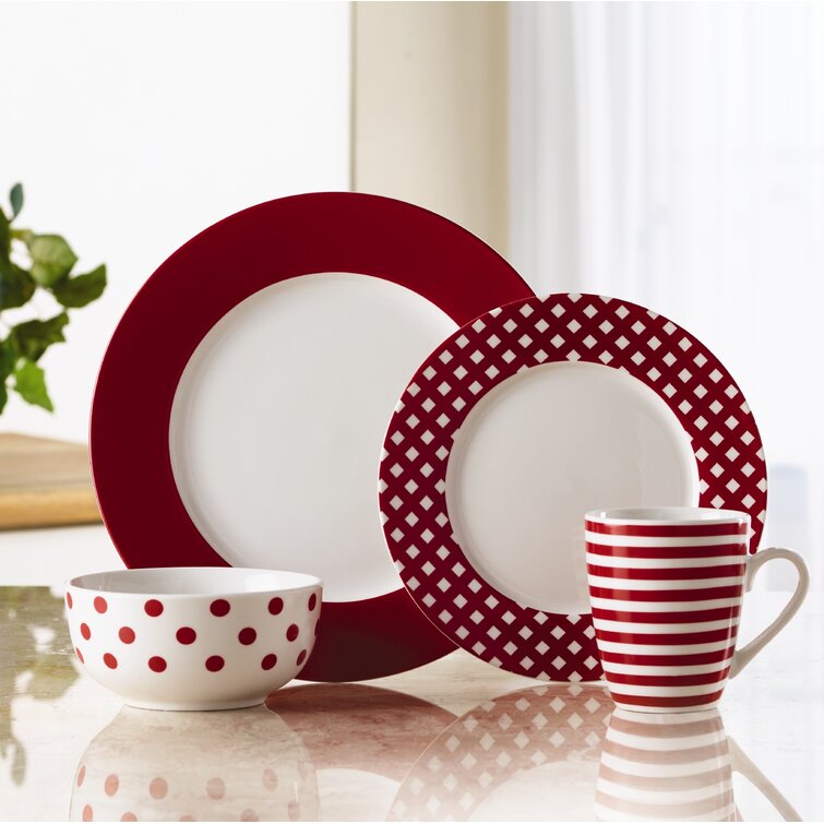 Pfaltzgraff Kenna Red 16-Piece Porcelain Dinnerware Set, Service for 4