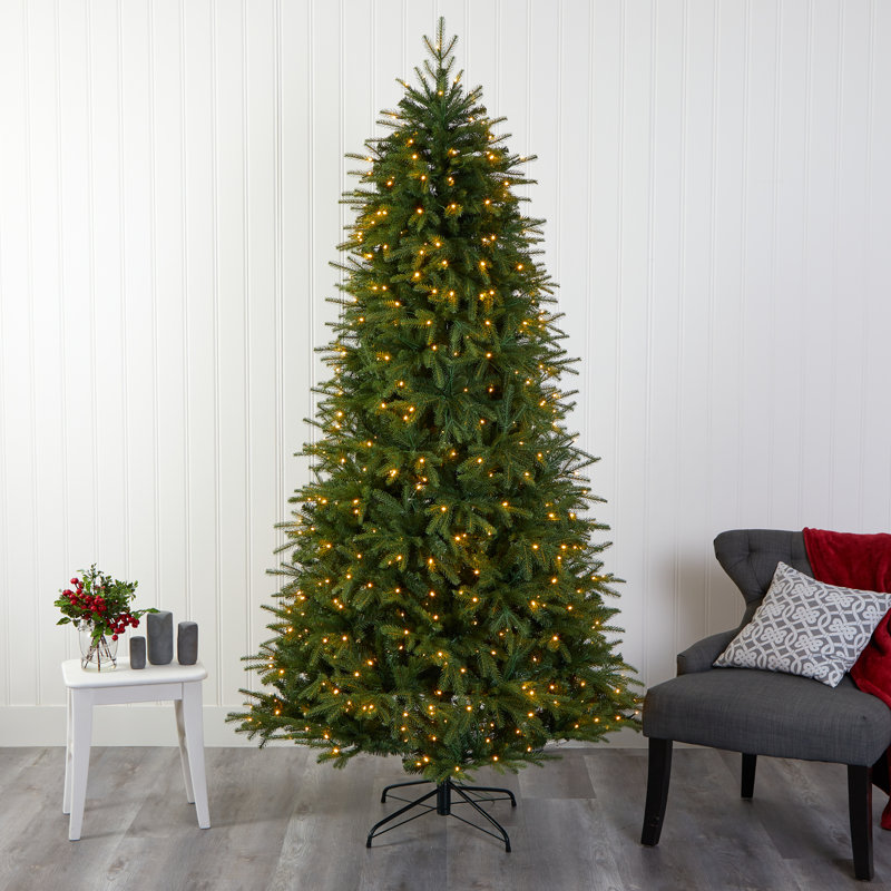Sapin de Noël vert plume artificielle avec lumières DEL, H 8 pi