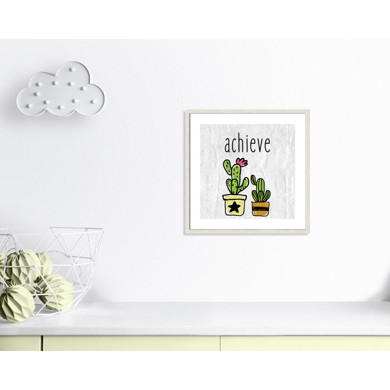 Impression sur papier Cacti C, Encadré de boîte à grain de bois blanc, H 22,5 po x l 22,5 po x P 1,18 po