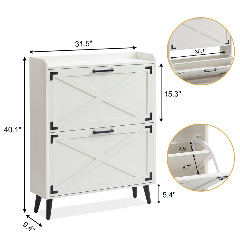 Armoire de rangement pour chaussures Chea avec tablettes réglables, Blanc, 2