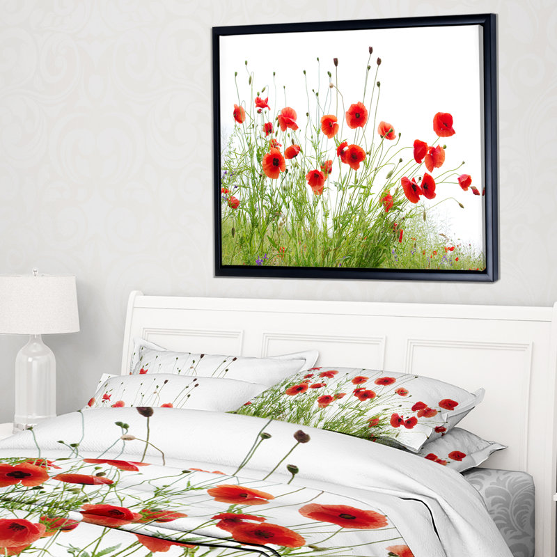 «Poppies on White Fond», reproduction de photo sur toile tendue encadrée, H 12 po x l 20 po x P 1 po