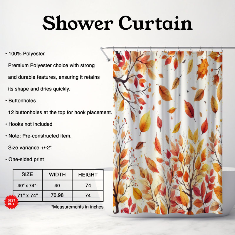 Rideau de douche standard 1 pièce Carius Autumn Gold, H 74 po x l 40 po